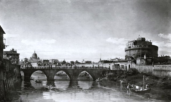 Bernardo Bellotto,Le Tibre avec le château et le pont saint-ange ( ?, avant 1780, date indéterminée)